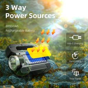 ไฟฉาย LED พลังงานแสงอาทิตย์แบบมือหมุน กันน้ำ ความสว่างสูง 800 ลูเมนส์ แบตเตอรี่ 8000mAh ชาร์จได้ ใช้ในกรณีฉุกเฉิน ตั้งแคมป์ เดินป่า ตกปลา กิจกรรมกลางแจ้ง - Product Image 3