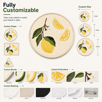 Écussons brodés personnalisés OEM, motif citron, badge rond botanique personnalisé pour vêtements et accessoires