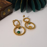 Boucles d'oreilles créoles en acier inoxydable plaqué or 18 carats avec turquoise pour femme, motif torsadé, double anneau, pendantes, cadeau de fête, vente en gros, OEM