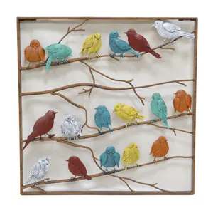 Metal Handmade Wall Plaque with Birds Standing on Branch For Garden and Home Decoration