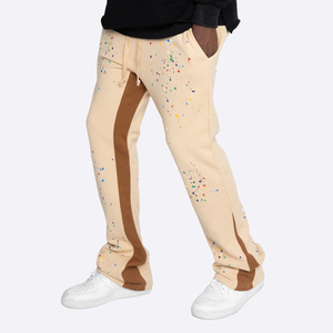 Pantalones de chándal acampanados de pierna ancha con logotipo personalizado 2025, pantalones de chándal Acampanados para hombre, pantalones holgados apilados con estampado de salpicaduras de pintura de rizo francés - Product Image 2
