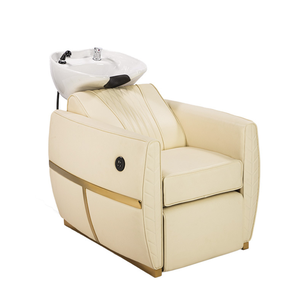 Sillón de Lavado de Cabello Eléctrico Reclinable con Elevación Hidráulica, Silla de Lavado de Cabello Semi-Reclinable con Masaje, Cama de Lavado de Cabello para Salón con Lavabo de Cerámica - Product Image 1