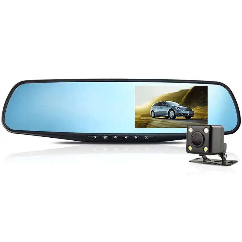Offre Spéciale HD 1080P enregistreur vidéo numérique double objectif Dash Cam voiture DVR caméra Auto 4.3 pouces rétroviseur Dashcam