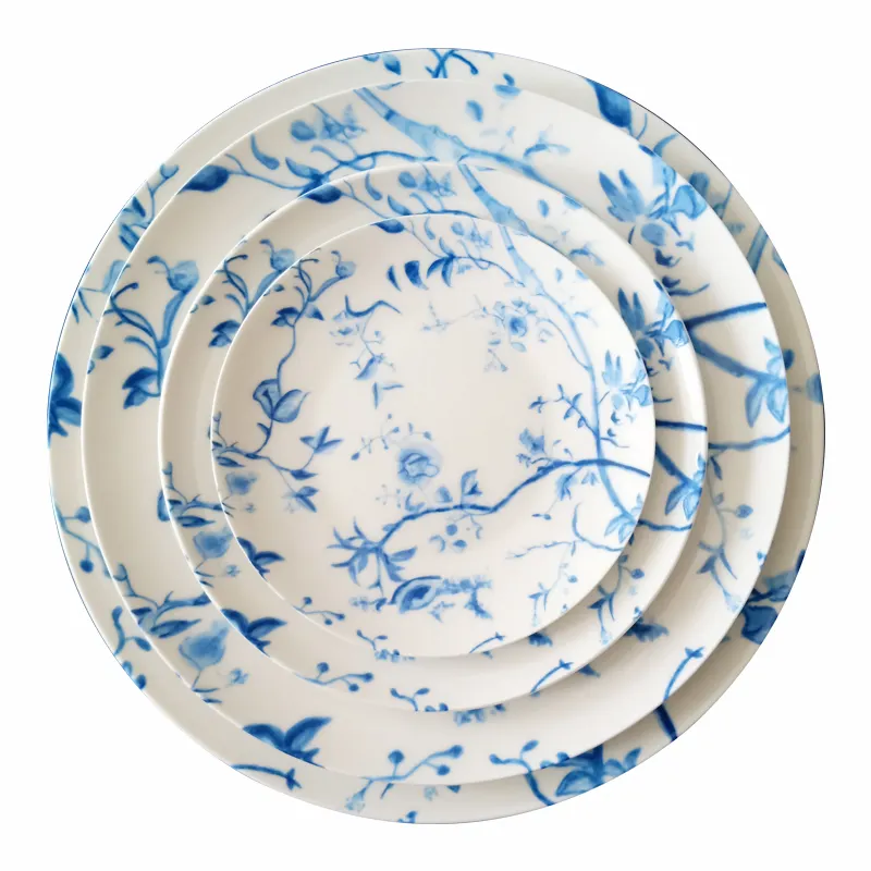 JC-platos de cerámica con flores azules, juego de platos para boda