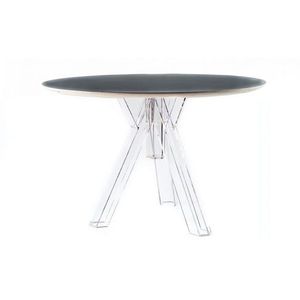 Tavolo da pranzo rotondo in policarbonato con disegno affumicato nero 107/120 di diametro superiore - Product Image 4