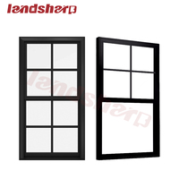 Ventanas de aluminio de doble acristalamiento de tamaño personalizado resistente a Landsharp, diseño de parrilla de ventana francesa duradera de un solo colgado