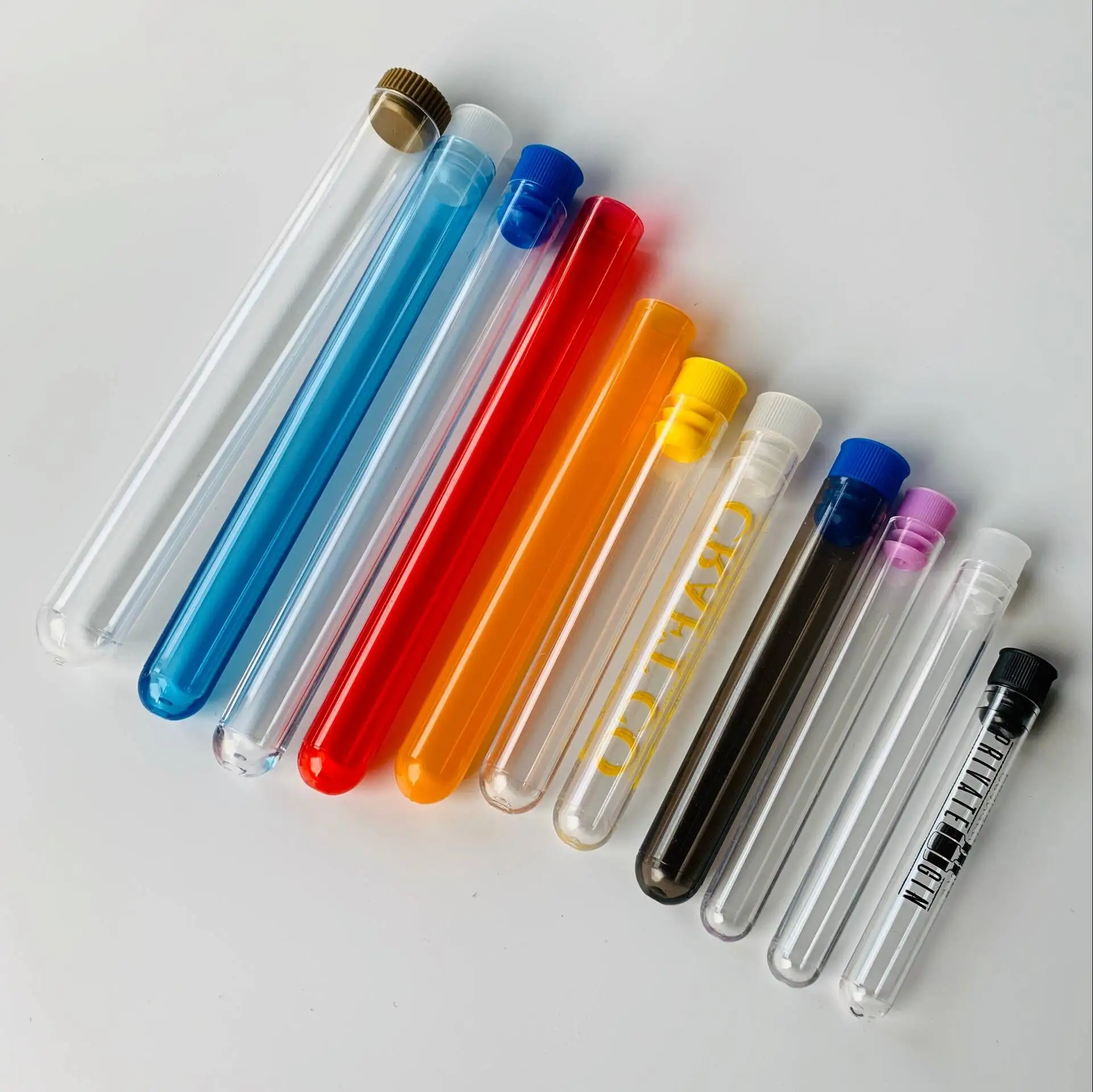Personalizzato formato differente di Plastica di prova del tubo con coperchio di plastica o di sughero per laboratorio o di imballaggio