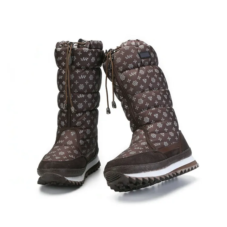 Thickness Outsole Waterproof Zipper Long Women Winter Snow Boots With Zipper