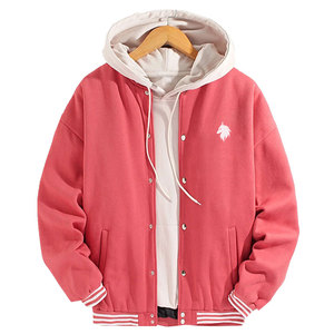 แจ็คเก็ตเลตเตอร์แมนคอตั้งดีไซน์ใหม่สำหรับผู้ชาย สีพื้น ผ้าวูลและผ้าทอ ระบายอากาศได้ดี อุ่นสบายสำหรับฤดูหนาว เหมาะสำหรับสตรีทแวร์ - Product Image 1