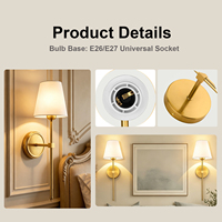 Applique murale moderne en fer avec abat-jour en tissu blanc, lampe murale de chevet dorée et noire pour chambre à coucher, salon, hôtel, couloir