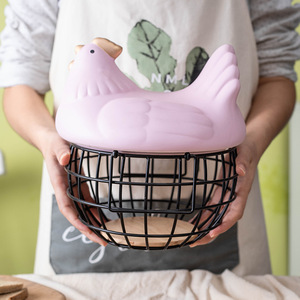 Hen Shape Ceramic Egg <b>Storage</b> Basket With Lid Fresh Keeping <b>Kitchen</b> <b>Storage</b> Basket Nordic Style Decorative Fruit Holder - Product Image 4