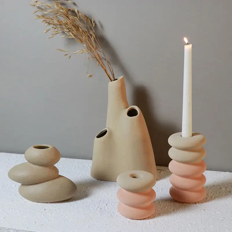 Tabletop Trang Trí Không Thường Xuyên Hoa Khô Ceramic Vase Dolomite Nhỏ Mini Candle Vase