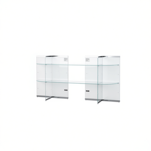 Modern Glass Wall Shelf 203x40x100 Cm Glossy <b>White</b> Living Room Cabinet <b>Display</b> <b>Unit</b> - Product Image 2