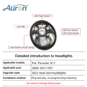 Faros LED de Cuádruple Haz 12V 6000K 36W 6000 Lúmenes 360 Grados X3 Nuevos para 2004-2012 997.1, Chip LED de Cuádruple Haz para Reequipamiento - Product Image 4