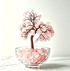 Arbre à Monnaie Feng Shui Coloré Fait Main avec Base en Verre, Arbre en Cristal <span class=keywords><strong>de</strong></span> Quartz Rose Naturel, Bonsaï Tendance Mode - Product Image 2