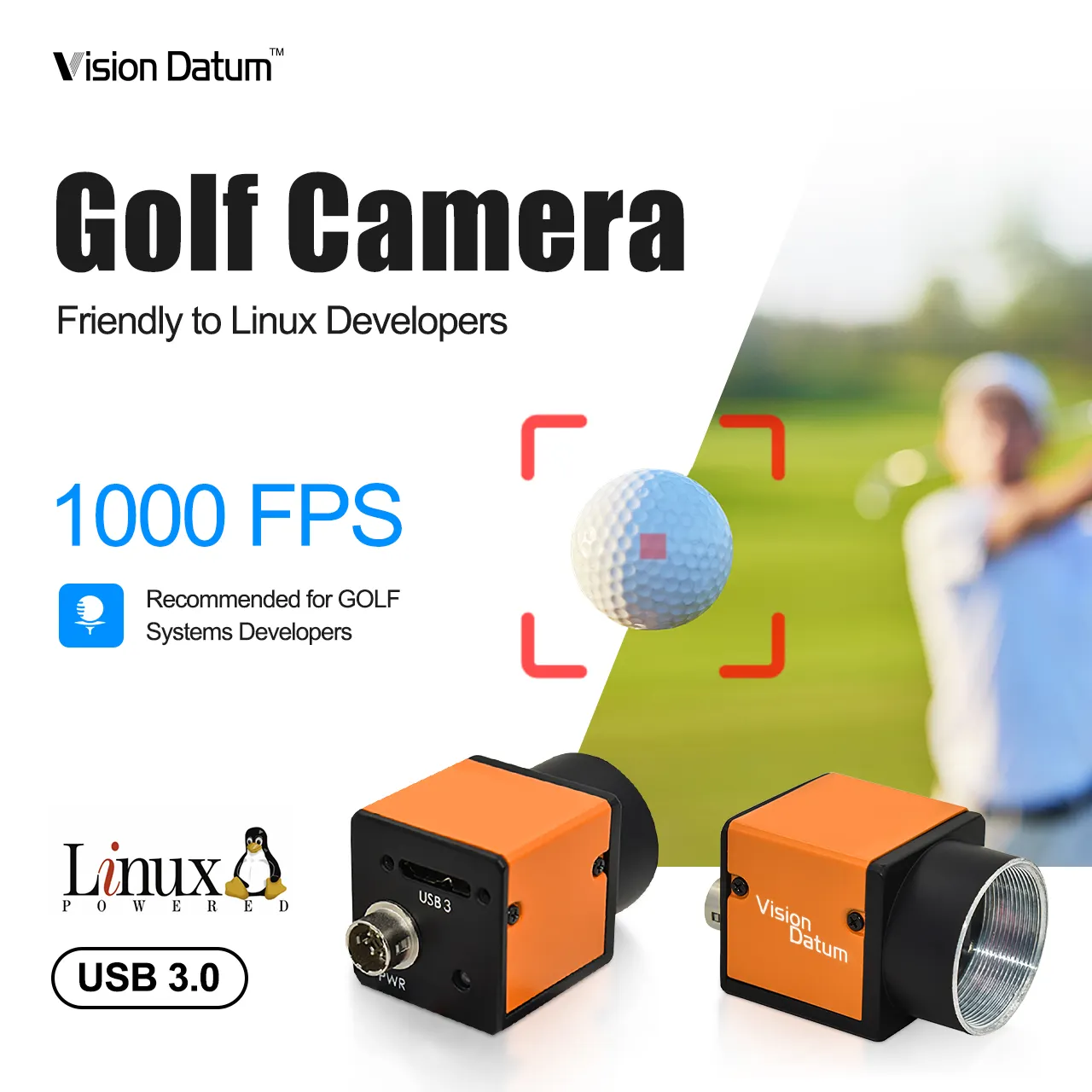 Système de simulation d'analyse de swing de golf 300fps 400fps 500fps 1000 fps Caméra de vision industrielle avec objectif