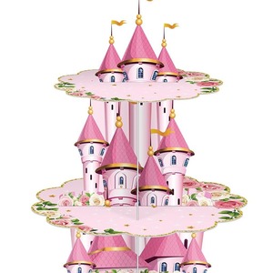 DAMAI 3 Tier Princess Birthday Cupcake Stand Floral Princess Cupcake Holder Pink Castle Crown Carriage Postre Tower - Product Image 1