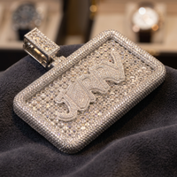 Pendentif Lettre de Luxe en Moissanite, Plaqué Rhodium, Argent 925, Sertissage Clos, Poids Personnalisé, Micro-Incrustation, Coupe Baguette, Style Hiphop, Breloque