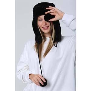 Gorro de Felpa Negro para Mujer con Pompón y Orejeras de Peluche Bere1103 - Negro - Product Image 4