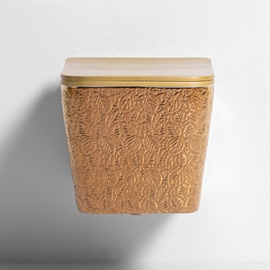 Colden lujo oro galvanizado montado en la pared colgante WC <span class=keywords><strong>Toiler</strong></span> Bowl alargado cerámica baño inodoro oculto tanque P-Trap - Product Image 2