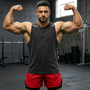 Camiseta sin mangas de punto liso gris oscuro para hombre, cuello redondo, estilo deportivo, para gimnasio y entrenamiento - Product Image 1
