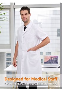 Bata Blanca de Polialgodón para Hombre con Cuello de Traje, Manga Corta, 21S, Absorbe la Humedad, para Clínicos, Laboratorios de Belleza y Salas de Enseñanza - Product Image 2