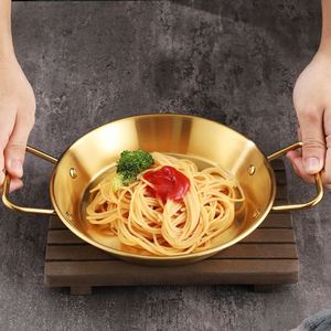 Factory Korean Restaurants Gold Spanish Paella <b>Pan</b> Silver Stainless Steel Paella Frying Cooking <b>Pan</b> Seafood Pot for Restaurant - Product Image 3