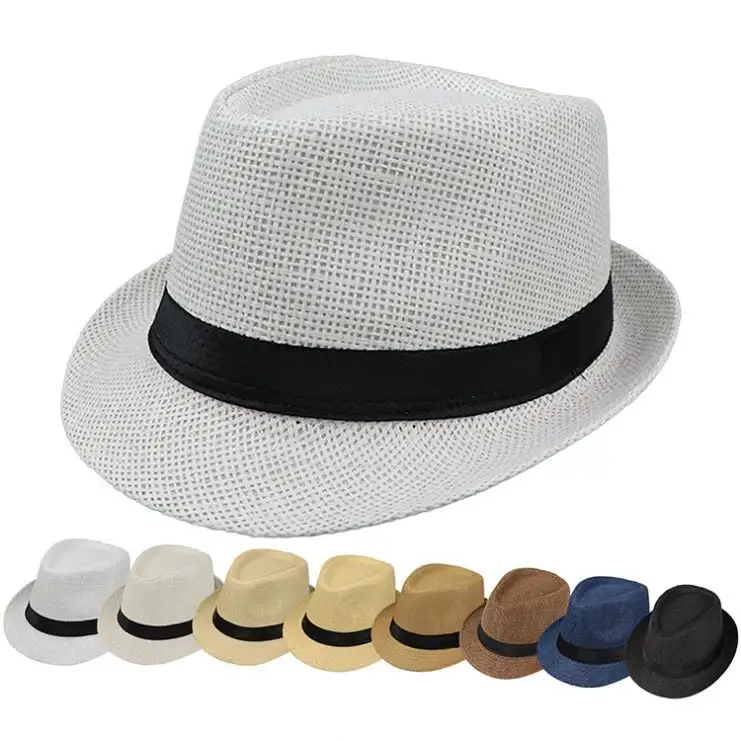 หมวกแฟชั่นสำหรับผู้ชายและผู้หญิงหมวกฟางปานามาแจ๊สคาวบอยหมวกฟางชายหาดอินเทรนด์ลำลองฤดูร้อน