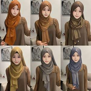 Écharpe longue en mousseline de soie couleur unie avec paillettes dorées, écharpe en mousseline de soie couleur unie brillante, hijab musulman, châles - Product Image 4