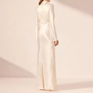 Robe de Soirée Élégante et Modeste en Satin, Col en V Profond, Manches Longues, Taille Cintrée, Coupe Droite – Vente en Gros de Vêtements - Product Image 4