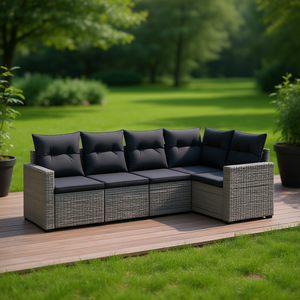 Set Divano Moderno in Rattan per Esterni a 5 Posti con Piedini Regolabili, Arredamento da Giardino - Product Image 2
