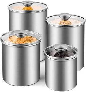 Storage Jar Stainless Steel Kitchen Storage Canister Jar Hot Selling Metal With Glass Cover Food Storage Bottles