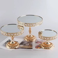 Ensemble de supports à gâteaux de luxe RHD en cristal, 3 pièces, en métal argenté et plaqué or, pour présentation de desserts sur table de mariage ou de fête
