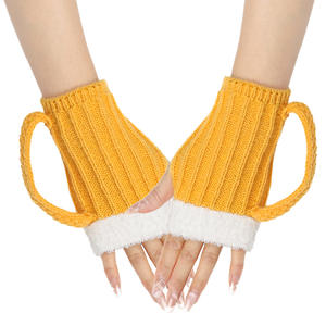Gants d'hiver à demi-doigts avec logo personnalisé, gants en tricot chaud en peluche pour hommes et femmes, mitaines en acrylique pour tasses à bière - Product Image 1