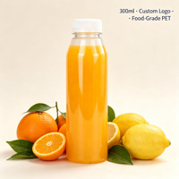 Herbruikbare PET-flessen voor sap & thee, 300ml, met schroefdop en bedrukt logo-etiket