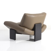 Fauteuil de détente moderne et minimaliste avec revêtement en cuir pleine fleur et base en bois massif