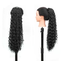 Amygirl Tresses Bohèmes Queue de Cheval à Cordon en Fibre Haute Température pour Femme, 22 Pouces, Clip Cheveux Bohème, Noir Naturel/Ombre, Usage Quotidien