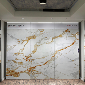 Pierre frittée pour mur TV moderne, dalle en porcelaine 1200*2400, Calacatta Gold, grandes dalles en porcelaine - Product Image 3