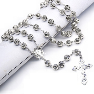 Collier de prière unisexe en argent plaqué avec perles en forme de rose, bijoux de mode, origine Yiwu - Product Image 2