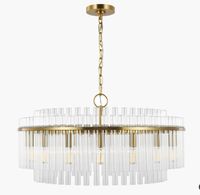 Suspension en laiton Jingshi avec tiges de verre verticales, éclairage superposé pour salon ou espace ouvert