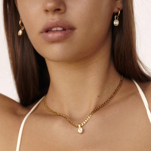 Nuevo 18K chapado <span class=keywords><strong>en</strong></span> oro libre de deslustre de acero inoxidable Vintage Star 5a Zircon colgante pulido cubano cadena collar mujeres - Product Image 2