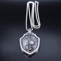 Collier pendentif unisexe en acier inoxydable plaqué argent, motif ange guerrier ailé et bouclier, serti griffe, Saint Michel Archange, chapelet