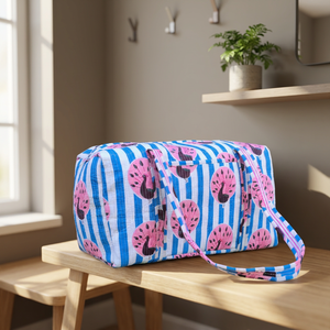 Blue White Striped Peacock Print Duffel <b>Bags</b> Travel Weekender <b>Large</b> Capacity Lightweight Eco-Friendly Zipper <b>Shoulder</b> Gym Travel - Product Image 2