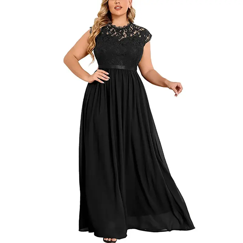 Oem lace empire waist ball gowns for evening party maxi dress summer black sexy ladies dress