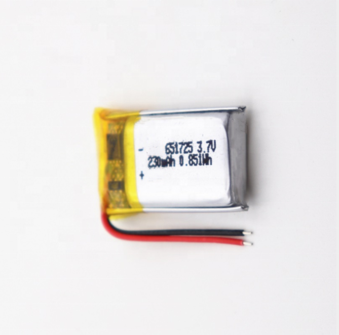 High quality battery 651725 3.7v 230mah li polymer battery lithium polymer battery pack