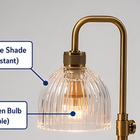 Lampe chauffe-bougie vintage en laiton avec abat-jour en verre côtelé, hauteur réglable, intensité variable, électrique, pour aromathérapie et décoration de table