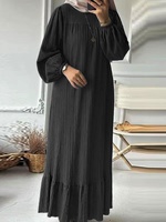Robe modeste à volants pour femme, manches longues bouffantes, style abaya plissée, robe décontractée pour tous les jours et les fêtes