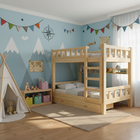[En gros] Lit superposé moderne en pin massif avec escalier de rangement - Certifié EUDR et CE pour projets de dortoirs scolaires