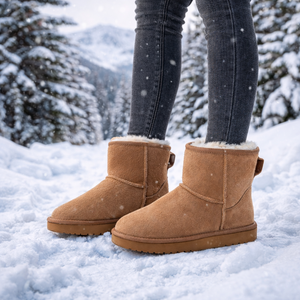 Botas Cortas de Mujer Resistentes al Agua, de Piel Dividida, con Forro Completo de Piel de Oveja, Plantilla de Espuma Viscoelástica y Suela de EVA, Punta Redonda, para Exteriores - Product Image 6