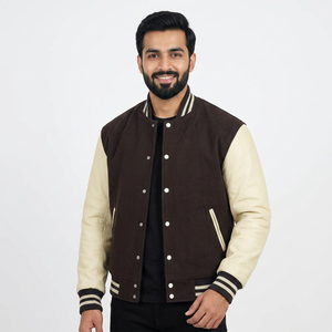 Blouson universitaire personnalisé pour homme, grande taille, style bomber, avec manches en cuir, design tendance, vente en gros - Product Image 1